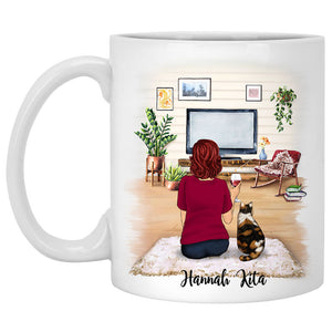 Old Woman With A Cat Personalized Mugs