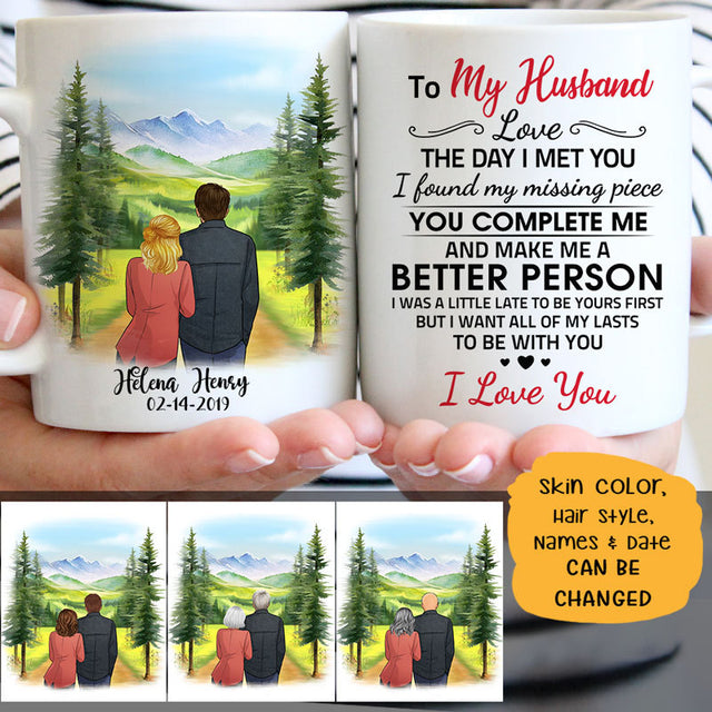 To my husband Love the day I met you mountain customized mug, personalized Valentine's Day gift for him