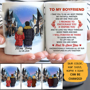 To my boyfriend Promise to encourage you and inspire you village customized mug, personalized Valentine's Day gift for him