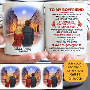 To my boyfriend Promise to encourage you and inspire you city street customized mug, personalized Valentine's Day gift for him