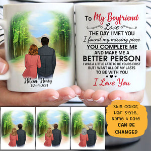 To my boyfriend Love the day I met you spring road customized mug, personalized Valentine's Day gift for him
