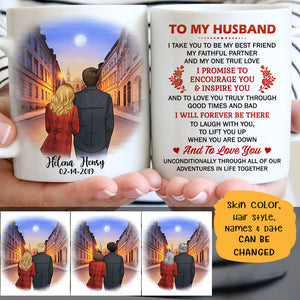 To my husband Promise to encourage you and inspire you city street customized mug, personalized Valentine's Day gift for him
