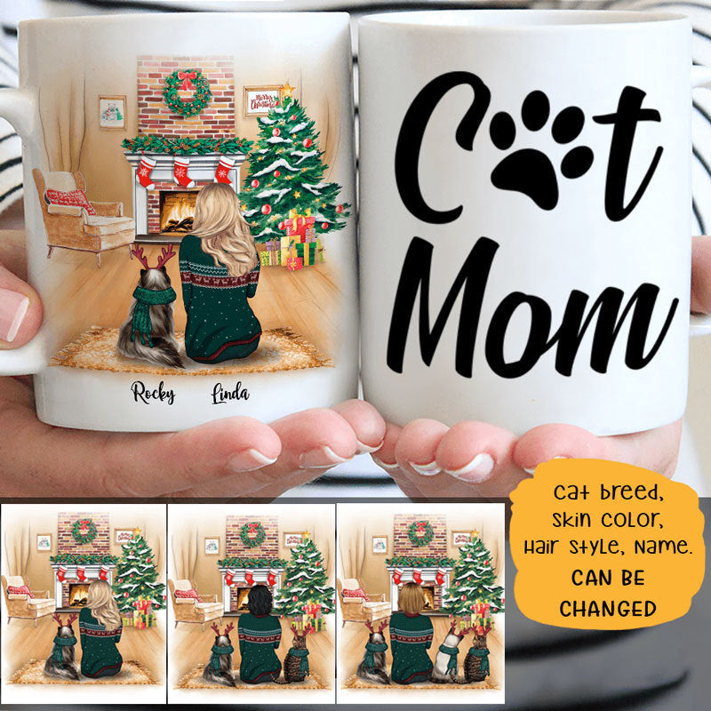Cat Mom Christmas Personalized Mugs