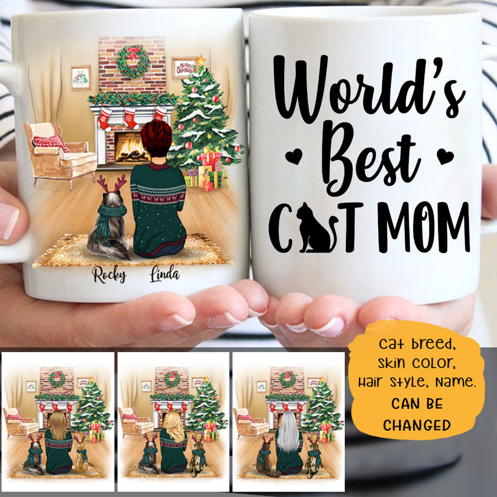 Best Cat Mom Christmas Personalized Mugs