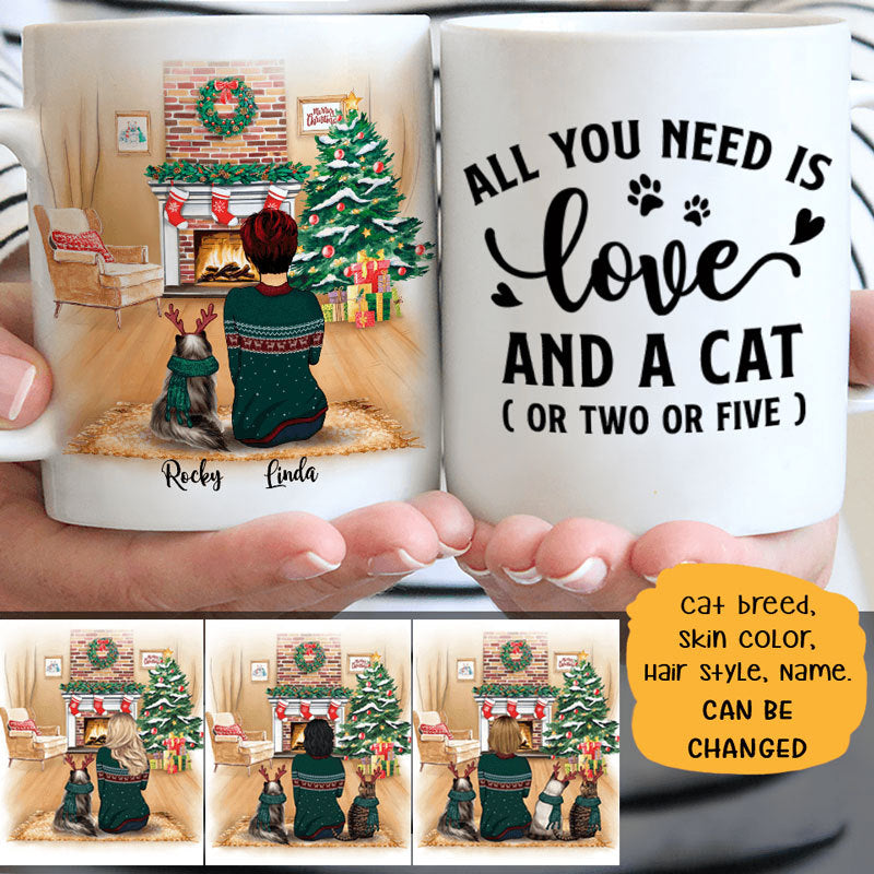 Love And Cats Christmas Personalized Mugs