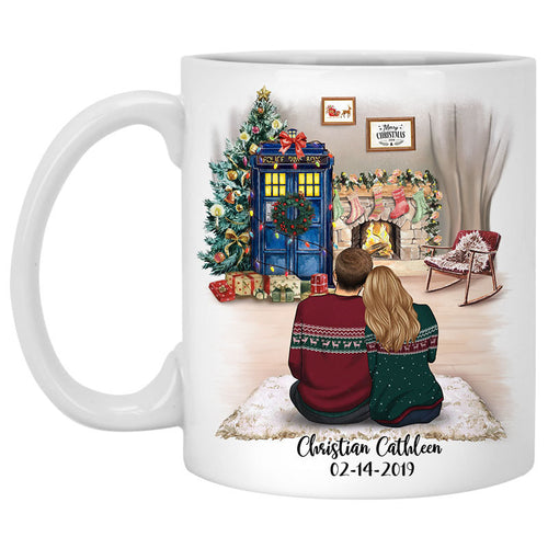 Couple Christmas Phonebox Personalized Coffee Mugs
