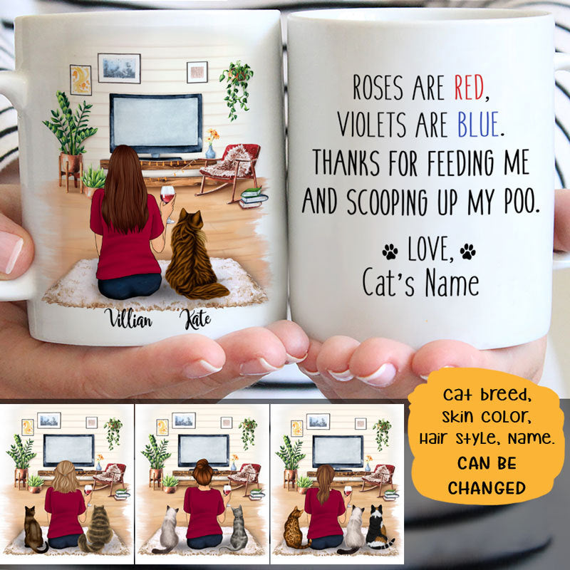 Roses Violets Cat Mom Personalized Mugs