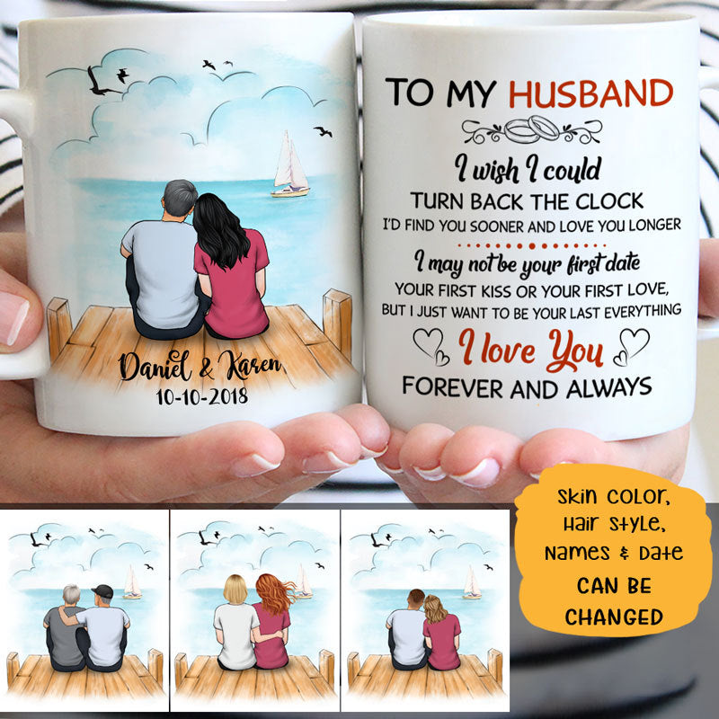 To my husband I wish I could turn back the clock customized mug, personalized Valentine&#39;s Day gift for him