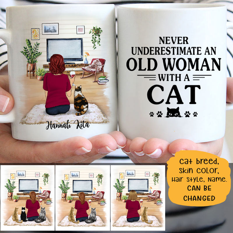 Old Woman With A Cat Personalized Mugs