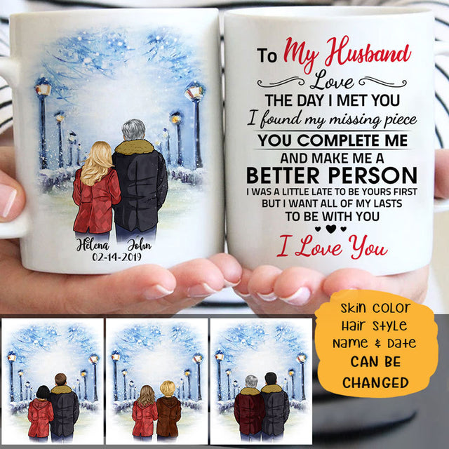 To my husband Love the day I met you quote customized mug, personalized Valentine's Day gift for him