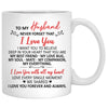 To my husband Never forget that I love you quote customized mug, personalized Valentine's Day gift for him