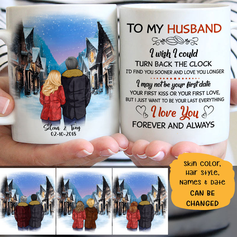 To my husband I wish I could turn back the clock village customized mug, personalized Valentine&#39;s Day gift for him