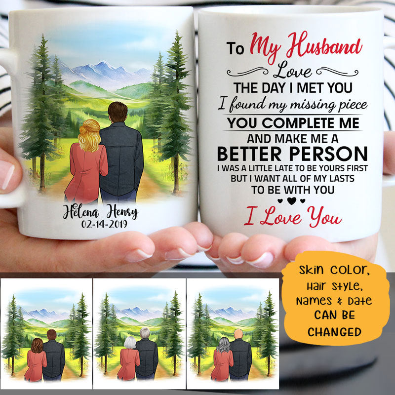 To my husband Love the day I met you mountain customized mug, personalized Valentine&#39;s Day gift for him