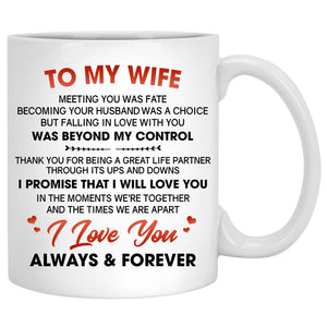 To my wife Falling in love with you was beyond my control quote customized mug, personalized Valentine's Day gift for her
