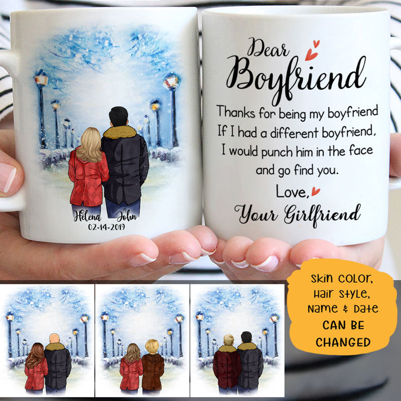 Dear Boyfriend Thank you for being my boyfriend street customized mug, personalized Valentine's Day gift for him