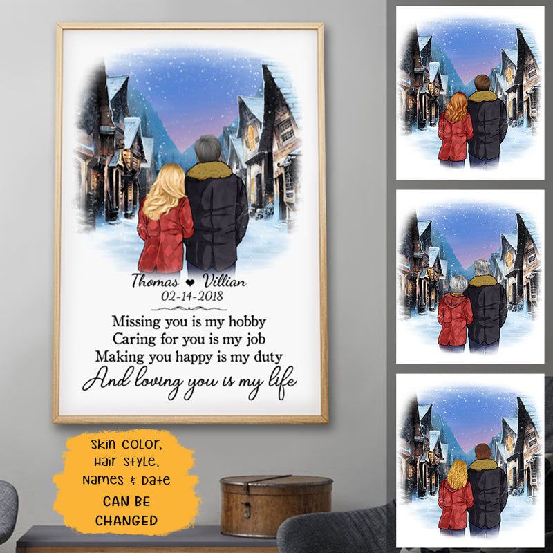 Loving you is my life village Personalized Poster, Anniversary Gift, Custom Valentine's Day Gift