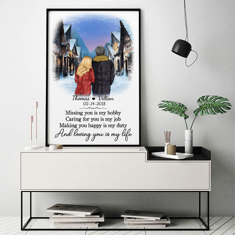 Loving you is my life village Personalized Poster, Anniversary Gift, Custom Valentine's Day Gift