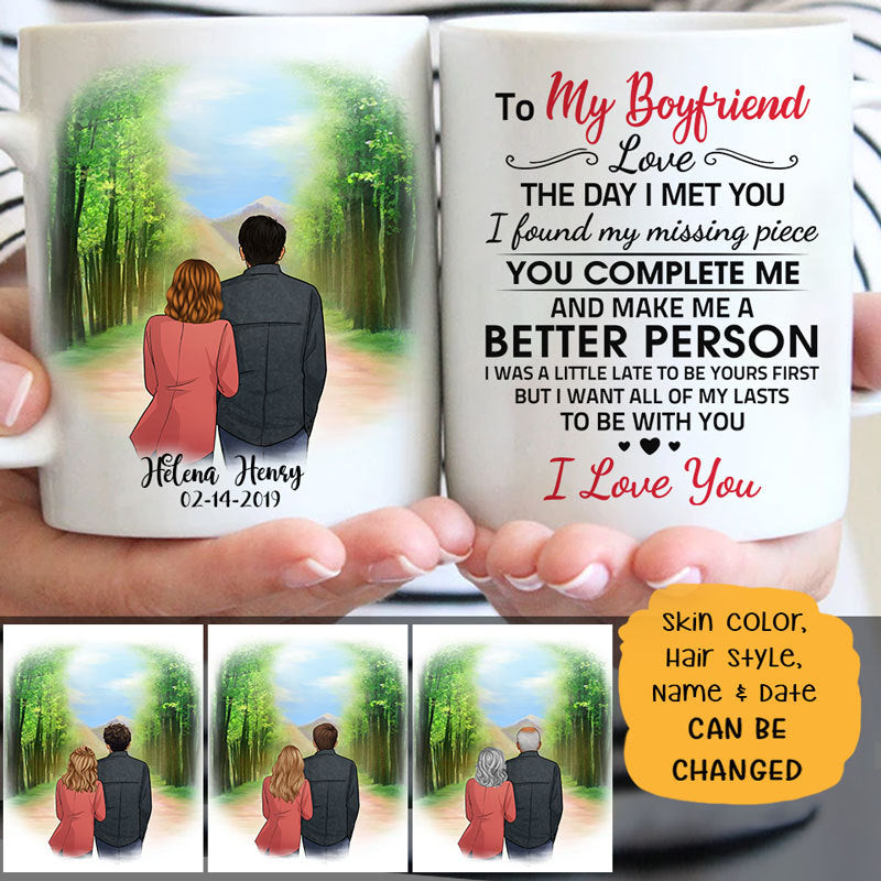 To my boyfriend Love the day I met you spring road customized mug, personalized Valentine's Day gift for him
