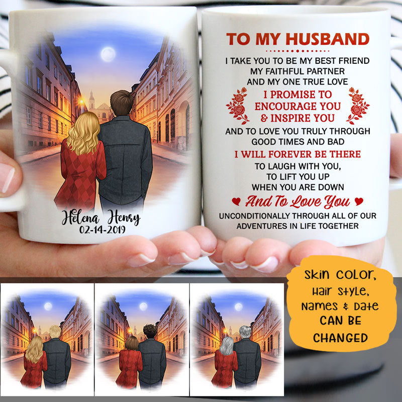 To my husband Promise to encourage you and inspire you city street customized mug, personalized Valentine&#39;s Day gift for him