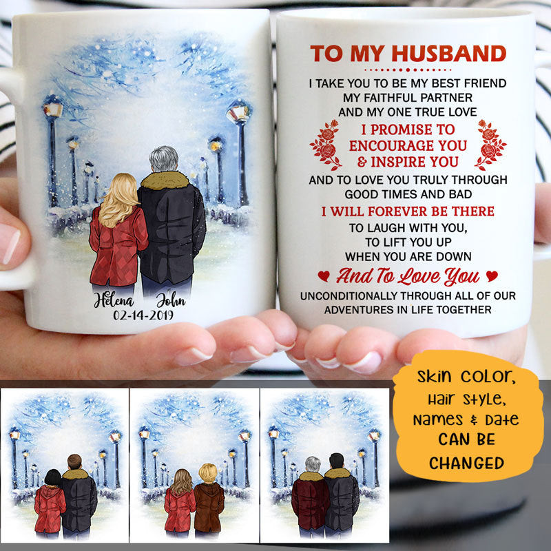 To my husband Promise to encourage you and inspire you street customized mug, personalized Valentine's Day gift for him