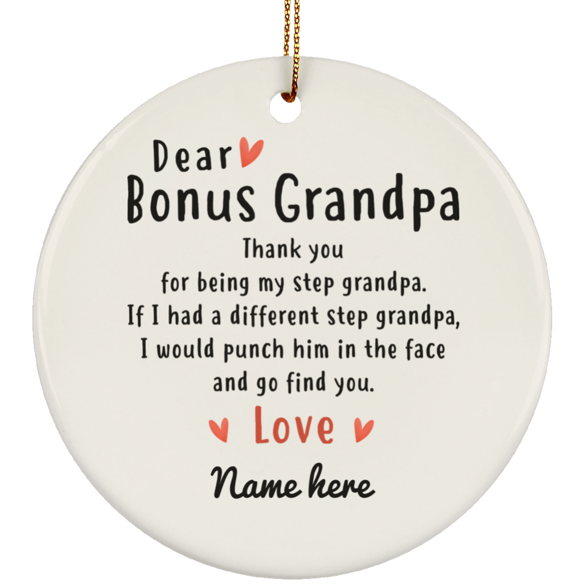 Dear Bonus Grandpa Personalized Circle Ornament