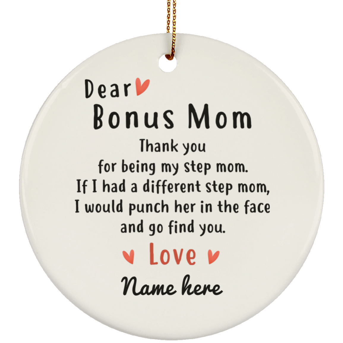 Dear Bonus Mom Personalized Circle Ornament