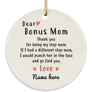 Dear Bonus Mom Personalized Circle Ornament