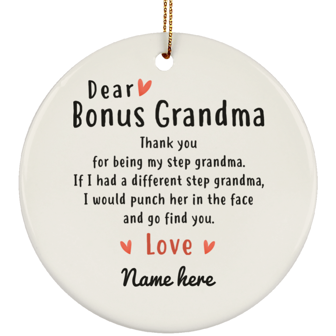 Dear Bonus Grandma Personalized Circle Ornament