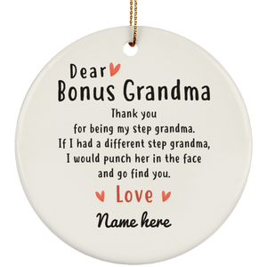 Dear Bonus Grandma Personalized Circle Ornament