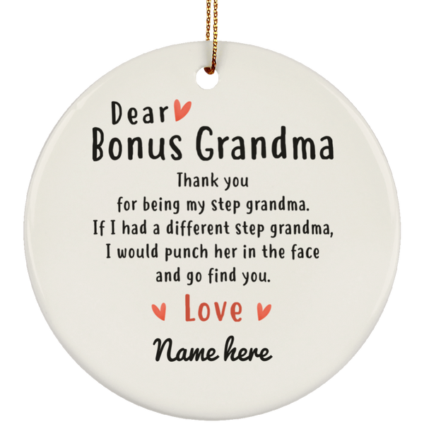 Dear Bonus Grandma Personalized Circle Ornament