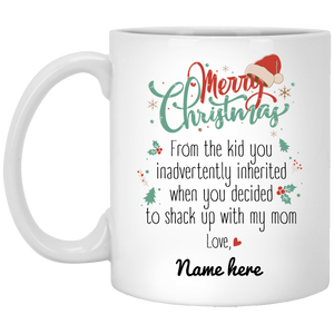 Merry Christmas from Inherited Kid Personalized Mug Holiday Design, Custom Gift for Step Dad, Step Father's Gift