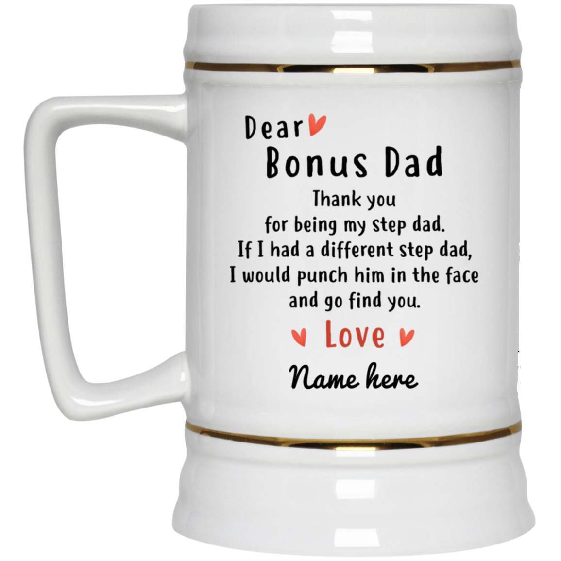 Dear Bonus Dad Personalized Beer Stein, Thank you Step Dad, Father's Day gift, Custom Christmas Gift