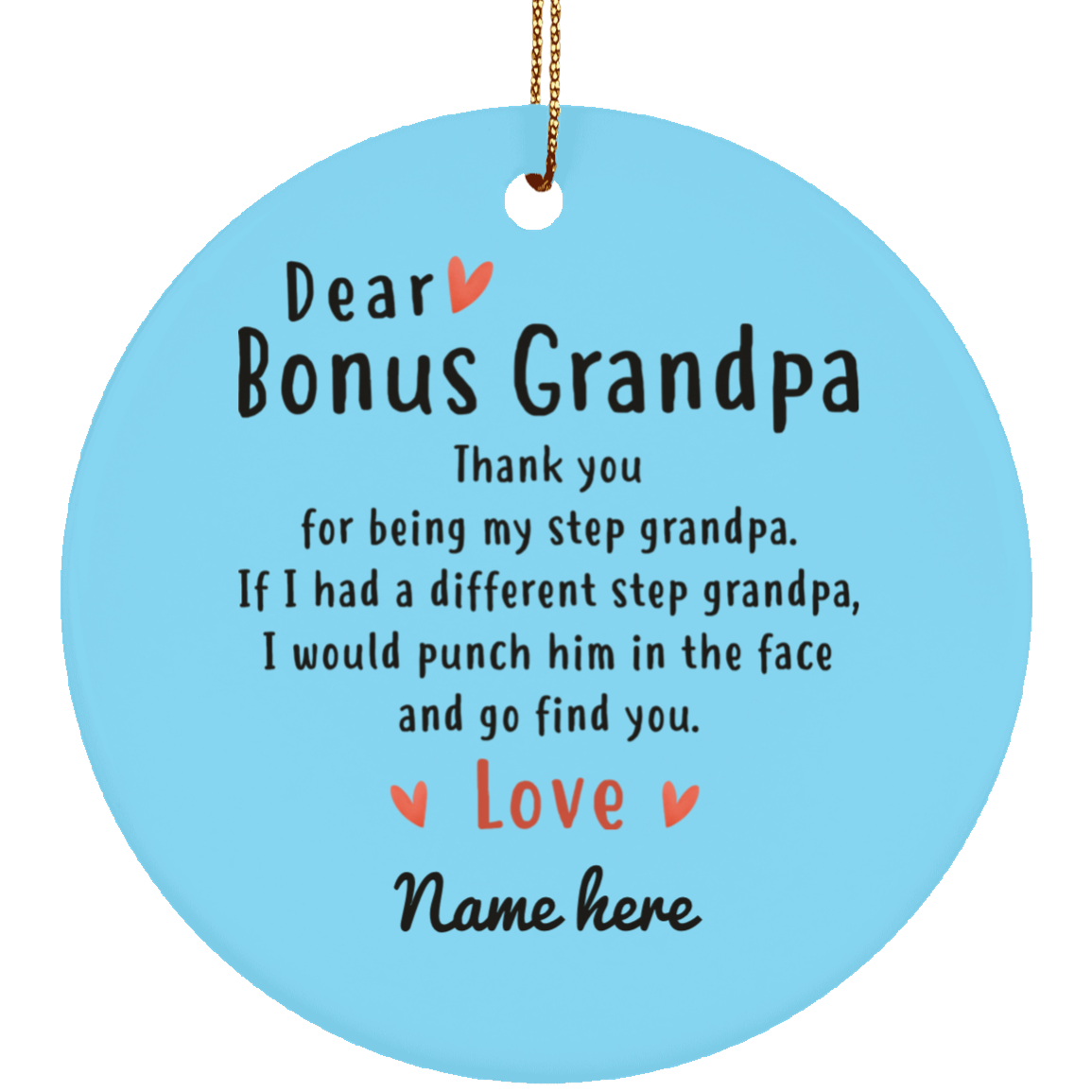 Dear Bonus Grandpa Personalized Circle Ornament