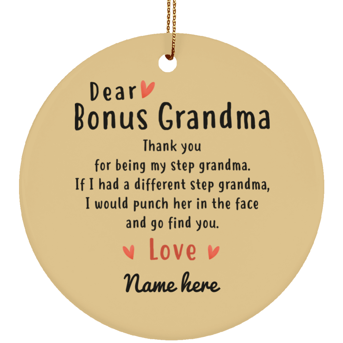 Dear Bonus Grandma Personalized Circle Ornament