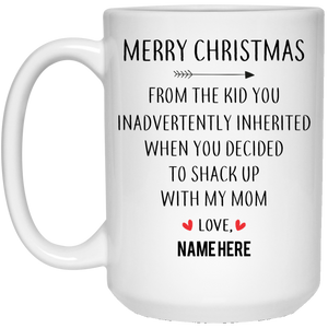 Merry Christmas from Inherited Kid Personalized Mug Classic Design, Custom Gift for Step Dad, Step Father's Gift