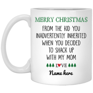 Merry Christmas from Inherited Kid Personalized Mug, Custom Gift for Step Dad, Step Father's Gift