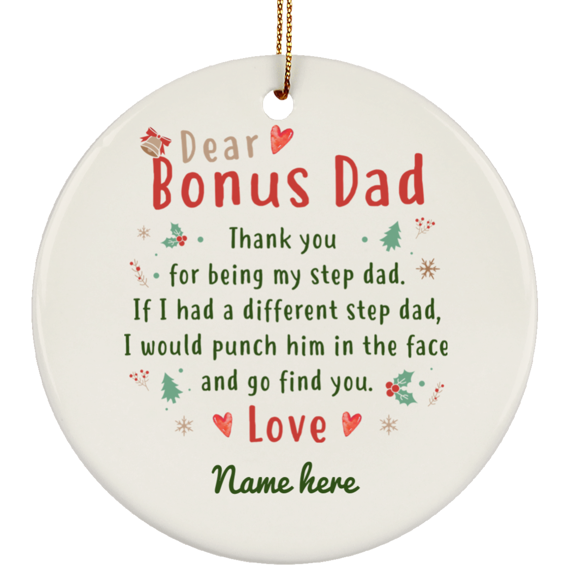 Dear Bonus Dad Personalized Ornament, Thank you Step Dad, Father's Day gift, Custom Christmas Gift
