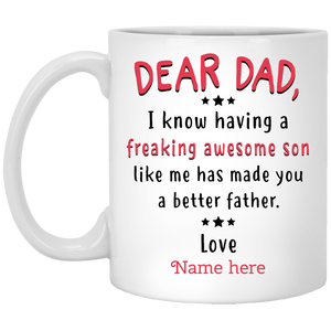 Dad Freaking Awesome Son Personalized Mug, Custom name gift for Father from Son