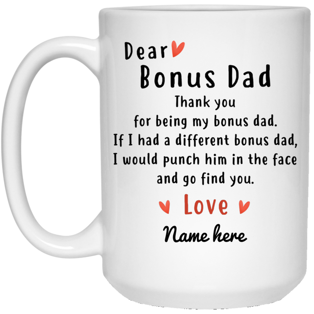 Dear Bonus Dad Personalized Mug, Father's Day gift, Custom Christmas Gift