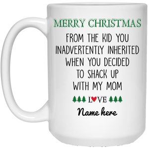 Merry Christmas from Inherited Kid Personalized Mug, Custom Gift for Step Dad, Step Father's Gift