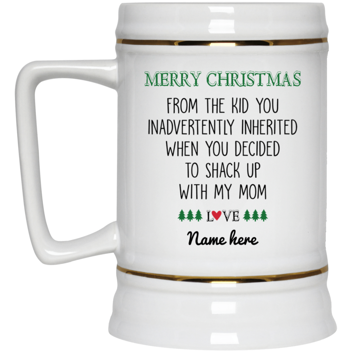 Merry Christmas from Inherited Kid Personalized Beer Stein, Custom Gift for Step Dad, Step Father&#39;s Gift