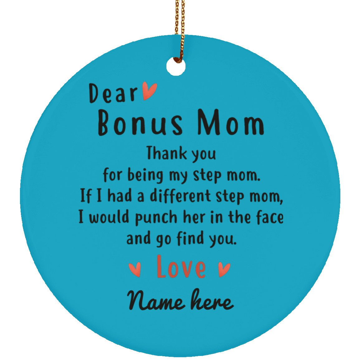 Dear Bonus Mom Personalized Circle Ornament