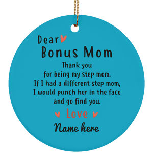 Dear Bonus Mom Personalized Circle Ornament