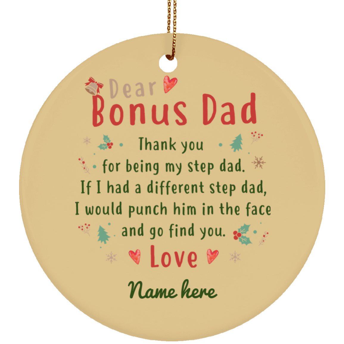 Dear Bonus Dad Personalized Ornament, Thank you Step Dad, Father&#39;s Day gift, Custom Christmas Gift