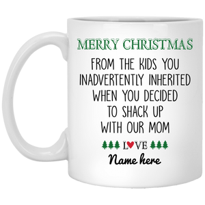 Merry Christmas from Inherited Kids Personalized Mug, Custom Gift for Step Dad, Step Father's Gift