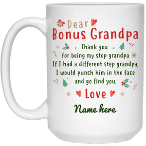 Dear Bonus Grandpa Christmas Personalized Coffee Mugs