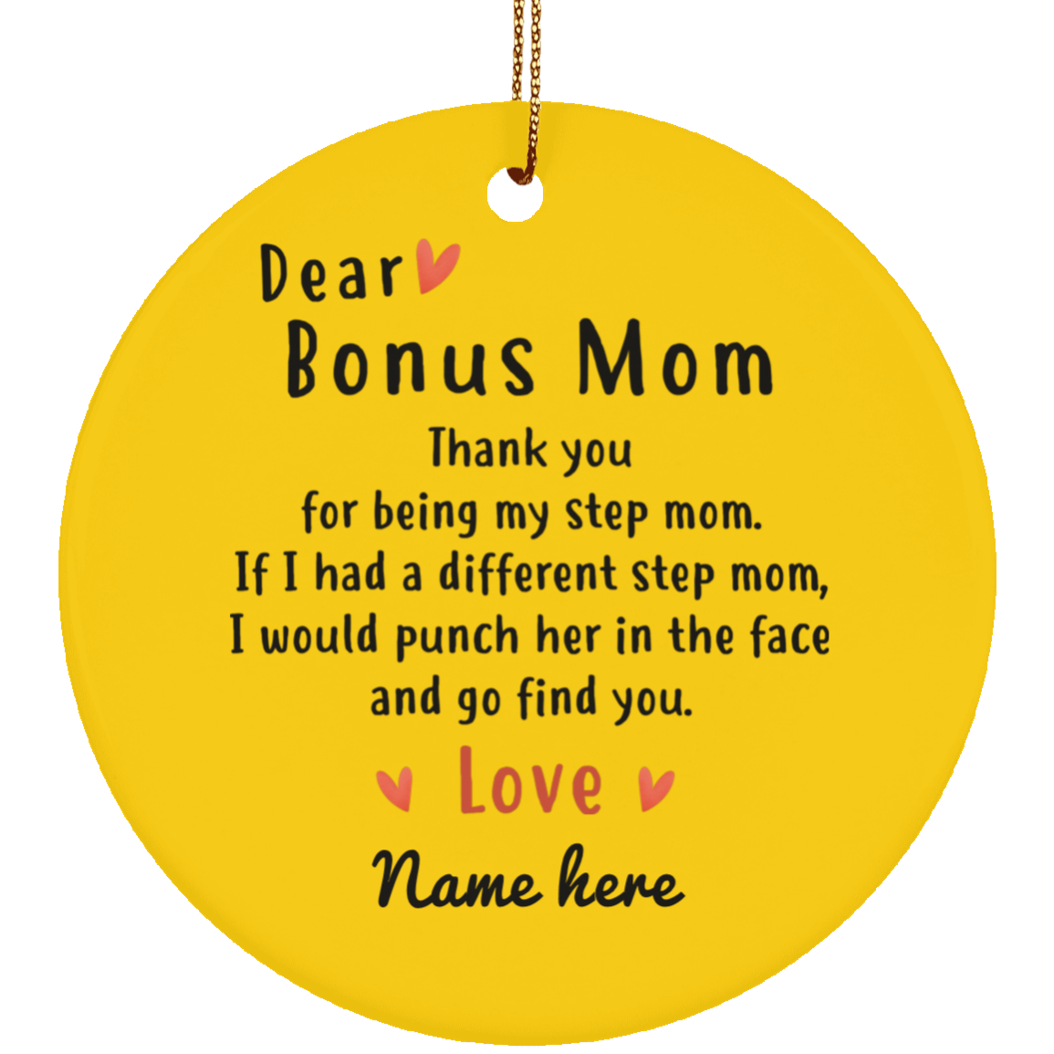 Dear Bonus Mom Personalized Circle Ornament