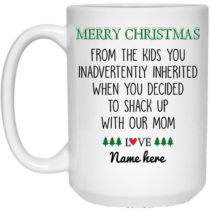 Merry Christmas from Inherited Kids Personalized Mug, Custom Gift for Step Dad, Step Father's Gift