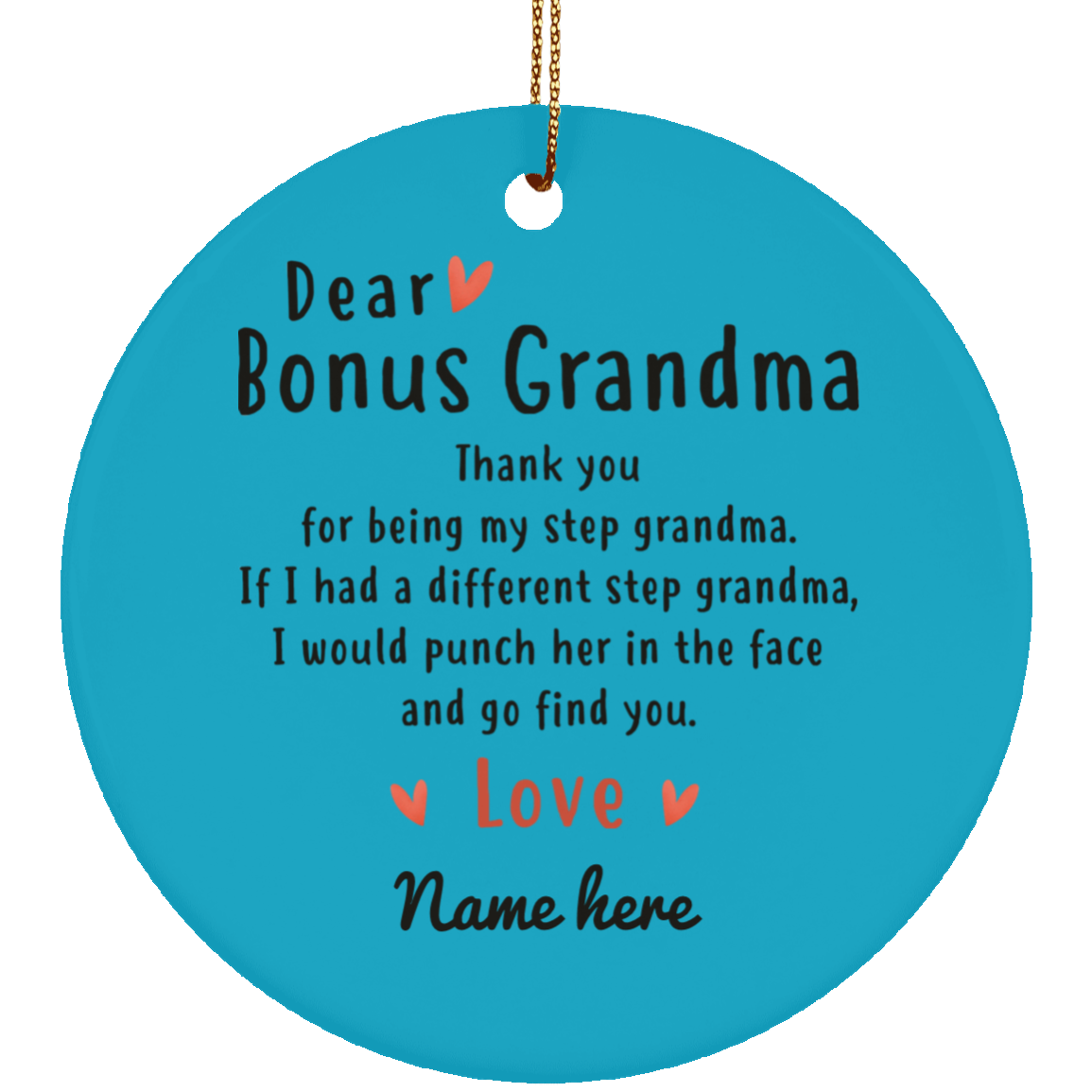 Dear Bonus Grandma Personalized Circle Ornament