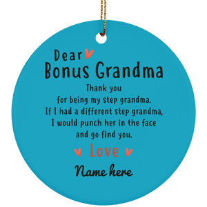Dear Bonus Grandma Personalized Circle Ornament